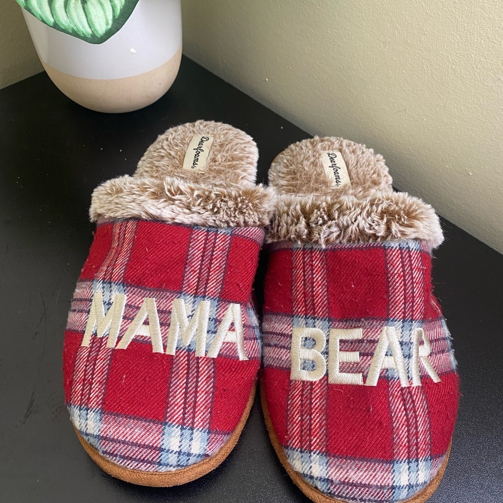 Women's DEARFOAMS Mama Bear Plaid Slippers! Size 9-10Super Cute FS:)~